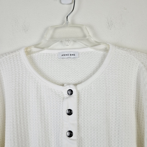 ANINE BING Textured Henley Top In White Size Small - Picture 5 of 10